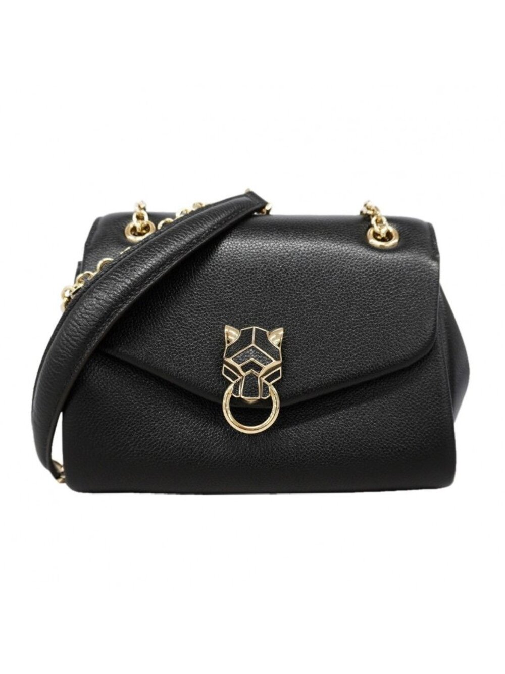 Cartier Shoulder Bag Leather Black Chien Panning Gold
